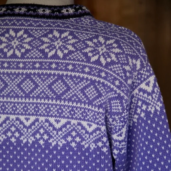Vintage L.L. Bean 100% Cotton Purple Knitted Fair Isle Nordic Sweater Woman's M - Picture 13 of 15